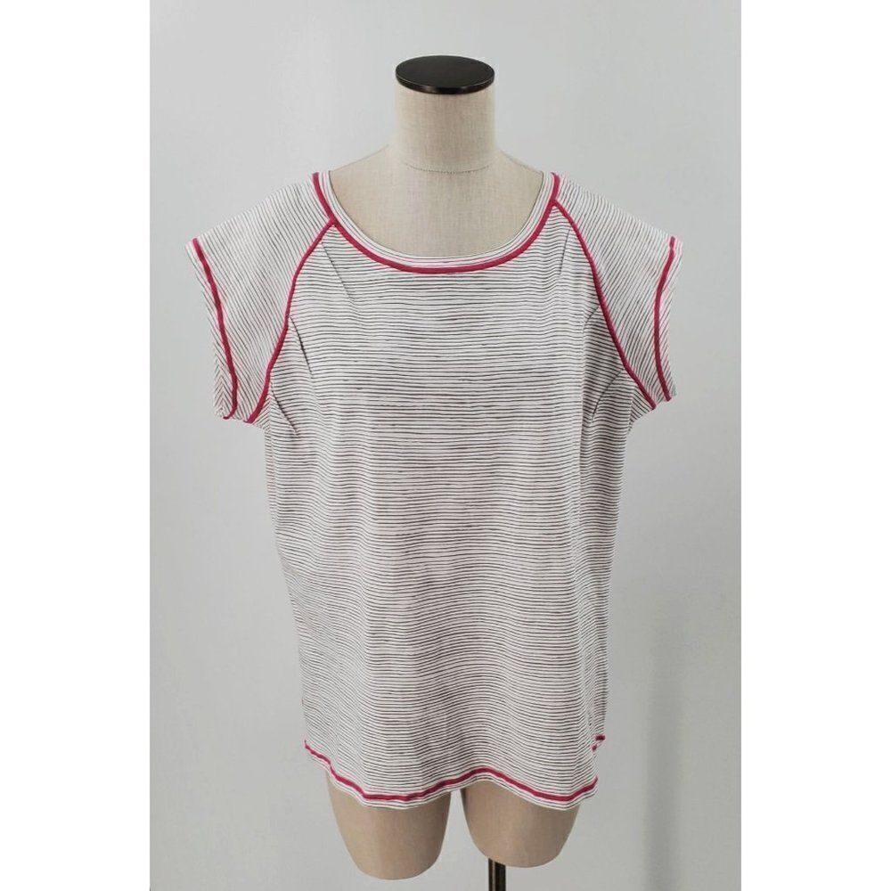 Spanner Sport Womens Short Sleeve Top Grey White Stripe Size XXL New